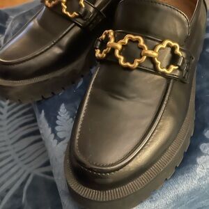 Sam & Libby Black Loafers with Gold Chain Accent